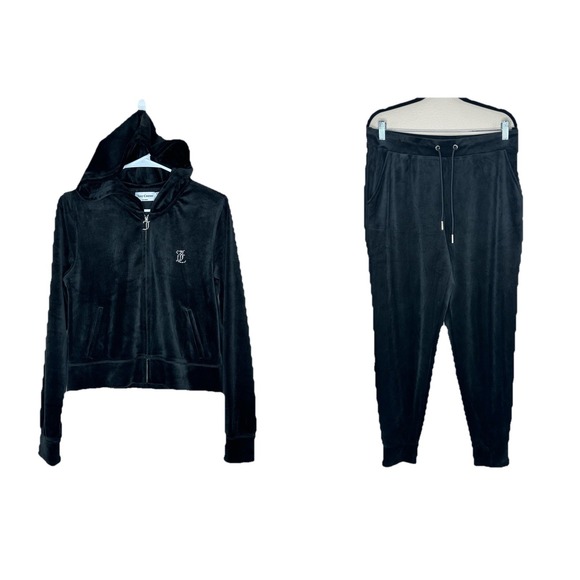 Juicy‎ Couture Black Liquorice Velour Track Suit Jogger  Set NWT $199 Women's L - Picture 1 of 11